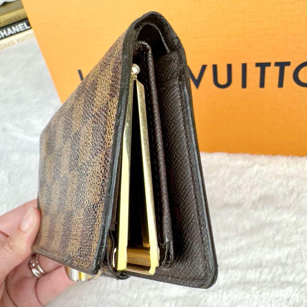 Louis Vuitton Damier Ebene compact Kisslock wallet READ well used - Picture 5 of 12
